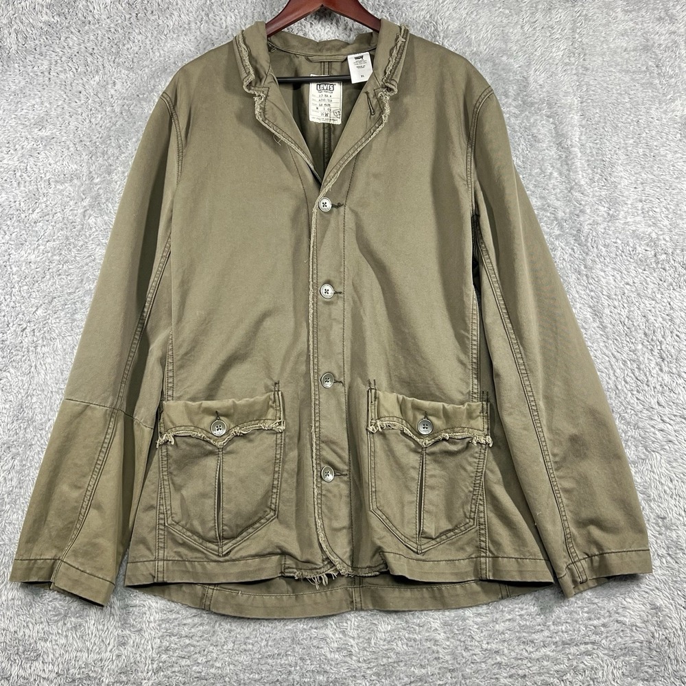 Levis Jacket Mens‎ XL Green Military Utility Chore Frayed Distressed Button Up